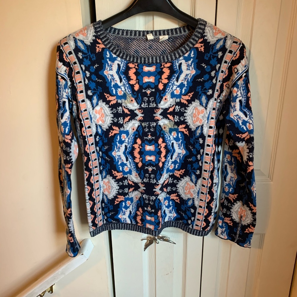 Moth Anthropologie Medium Sweater Abstract Blue
